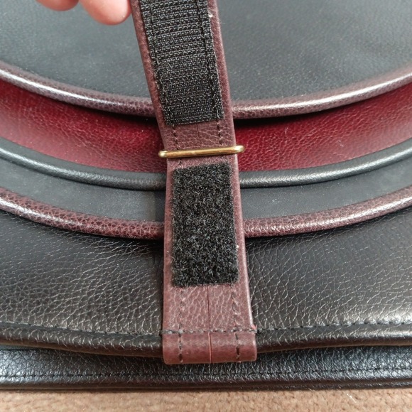 Vintage Tri-Color Leather Briefcase Messenger Bag Black Burgundy Gold Hardware - Picture 3 of 12